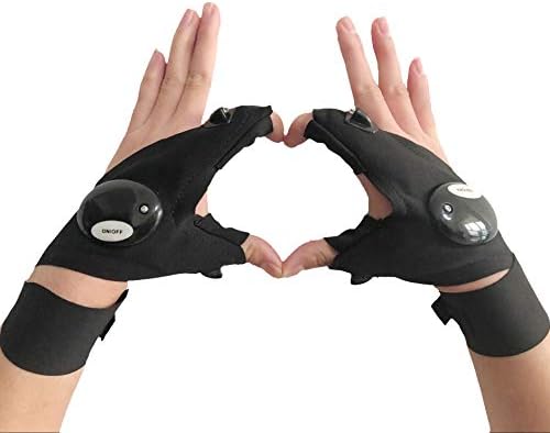 Coroler LED Flashlight Glove Gift for Men, Fingerless Fishing Gloves for Mechanics Electrician Repairing Cars Night Running Fishing Camping Hiking in Dark Place (1 Pair)
