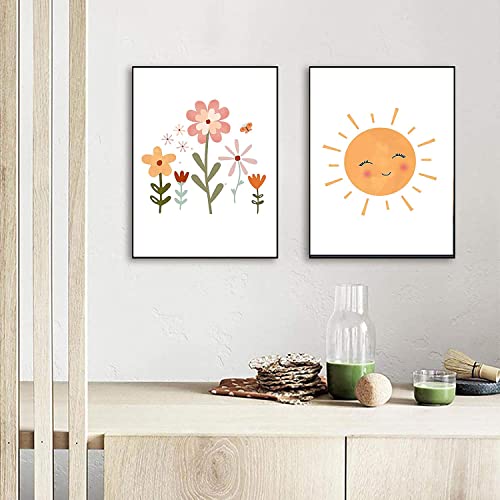 Taicols 4er Set Bilder Kinderzimmer, Poster Kinderzimmer Deko Mädchen, DIN A4 Poster Babyzimmer Mädchen Deko Boho Wandbilder Deko