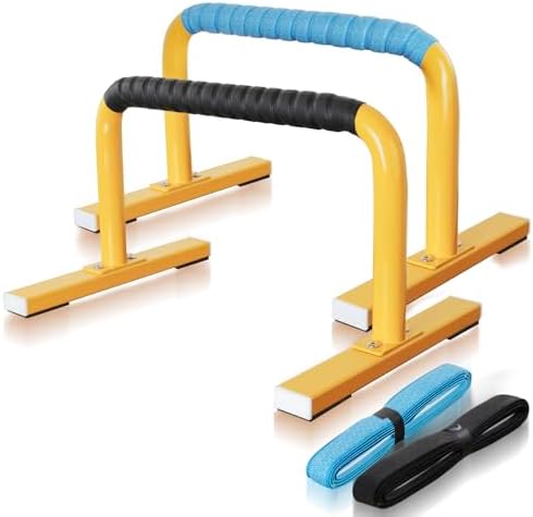 Purife 1 Pair Parallettes Push Up Bars for Men & Women Yellow, Steel Strength Training Equipment Workouts Push-up Handles for