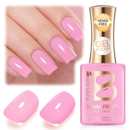 Image of Beetles Pink Gel Polish - Baby Flush Full Size 15ML /0.51Fl Oz, Hema Free Pink Gel Nail Polish, Soak Off UV LED Lamp Bright Holiday Nails Art, Manicure Salon DIY Nails