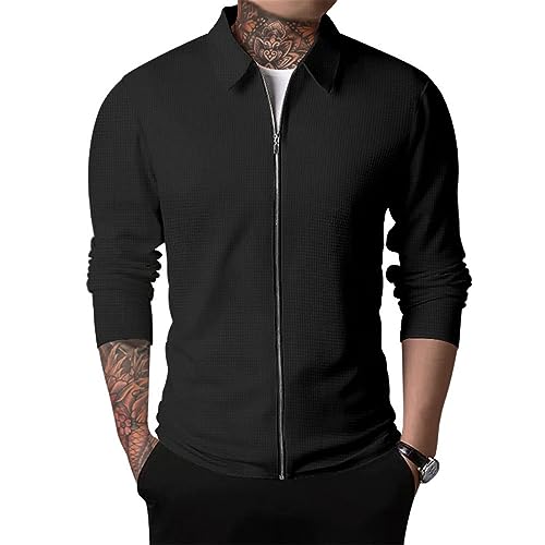 Oanviso Homme Cardigan Pulls Décontracté Cardigans à Revers Grande Taille Mince Manteaux Chic Pullover Slim Fit Veste à Manches Longues pour Automne et Hiver A Noir S – vue 3
