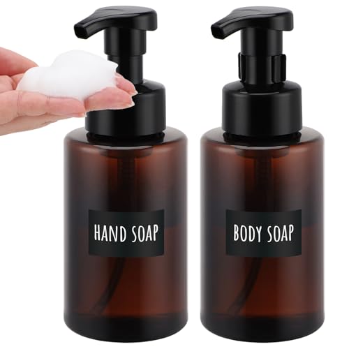 Segbeauty Dispensador Espuma, 2 Piezas 400ml Dispensador Jabon Baño, Botes para Gel y Champu, Dispensador Espuma Jabon Manual, Dispensador Jabon Manos para Cocina, Baño (Marrón)