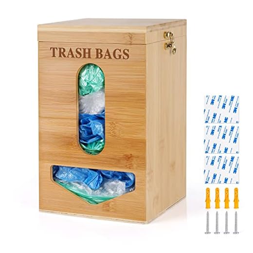 Jolensoy Trash Bag Holder Grocery Bag Holder Bamboo Garbage Bag Holder Wall Mounted Double Easy-Access Opening for Home Kitchen Cabinet Organization (Bamboo color)