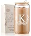 Personalized Gifts for Women, Monogrammed 16oz Glass Cups with Bamboo Lids and Straws, Customized Glass Tumbler, Cute Custom Mug, Customizable Initial Iced Coffee Glasses, Birthday Bridesmaid Mom, K