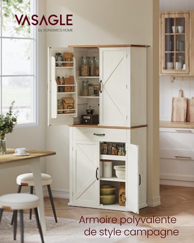 Buffet haut cuisine 80x178,6 cm blanc rustique VASAGLE