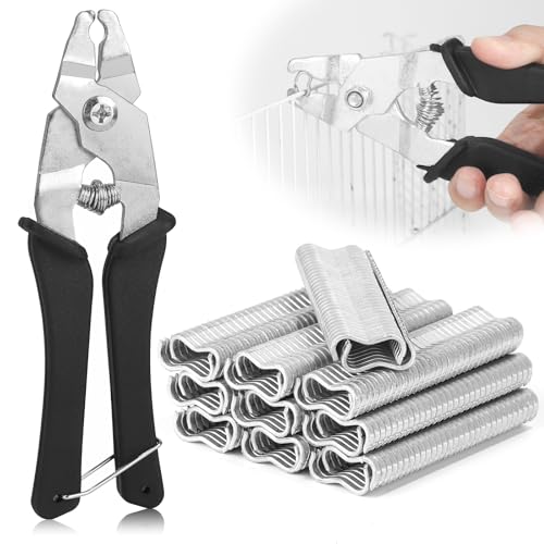 DBREAKS Sausage Clipper Pliers, Hog Ring Pliers, Snap Ring Pliers with 1200 Clips, Sausage Clipper Set, Fence Pliers