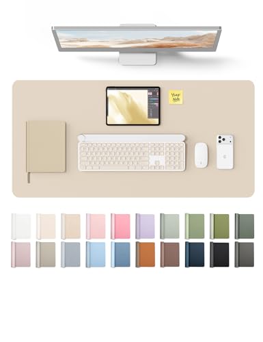 YSAGi Leather Desk Pad Protector, Large Mouse Pad, Non-Slip PU Leather Desk Blotter, Waterproof Writing Pad for Office and Home (31.5' x 15.8', Eggshell)
