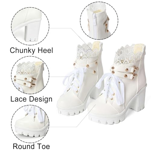 Image of FOREADA Goth Boots Chunky Heel Boot For Women Ankle Combat Booties Black Platform Bootie Buckle Rivets Punk Goth Shoes With Zipper
