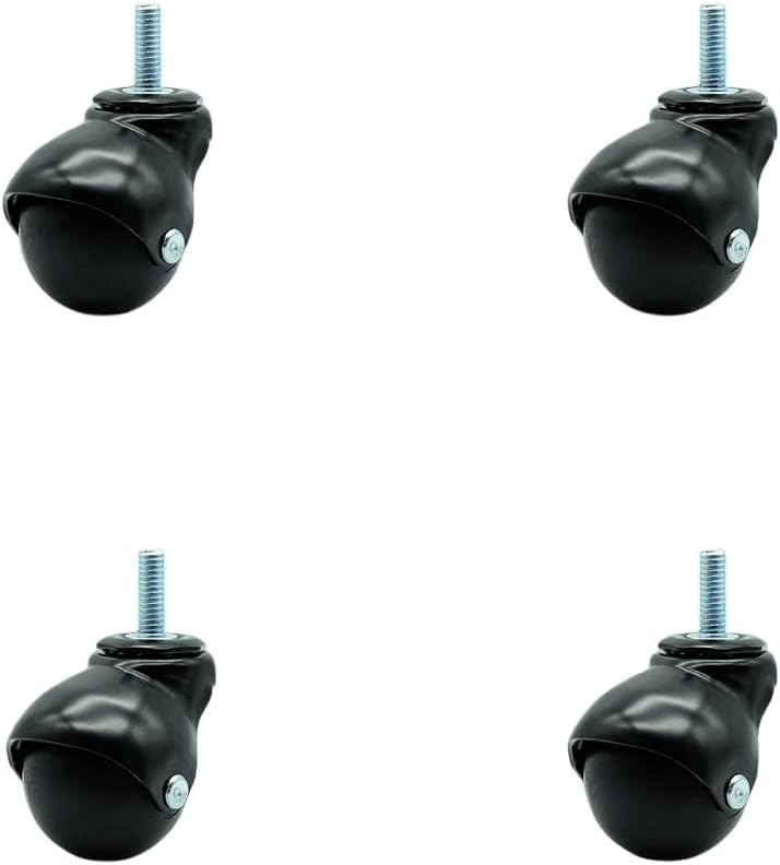 2 Inch Swivel Ball Caster Wheels for Furniture - Gloss Black Hooded Stem Casters with 3/8 Threaded Stem - 300 lbs. Total Capacity - Set of 4 – Service Caster Brand
