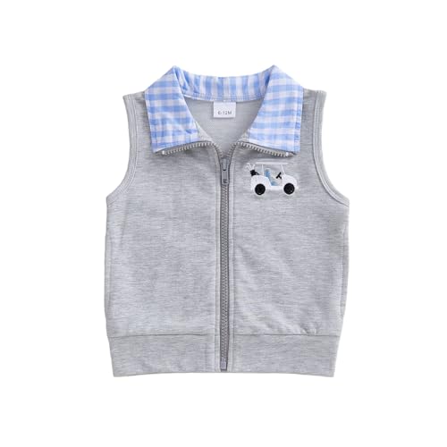 CREAIRY Baby Boy Girl Golf Outfit Embroidered Golf Vest Gingham Collar Shirt Sleeveless Jacket Tops (Blue, 0-6 Months)
