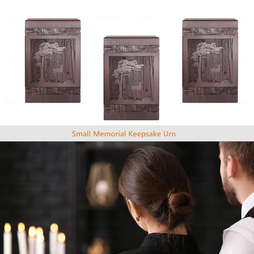 Cremation Urns for Human Ashes Adult Male Female, Wooden Carved Deer Urns Box and Casket for Ashes Men Women Child, Pets Cat Dog Urn, Burial Funeral Memorial Urns for Ashes