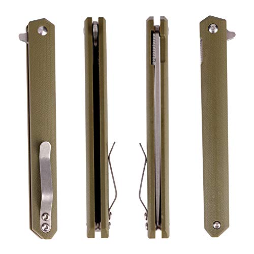 Samior G1035 Small Slim Folding Pocket Flipper Knife, 3.5 Inch D2 Tanto Blade, Army Green G10 Handle With Liner Lock Pocket Clip, Gentleman's Edc Knives 1.3Oz #TOP3