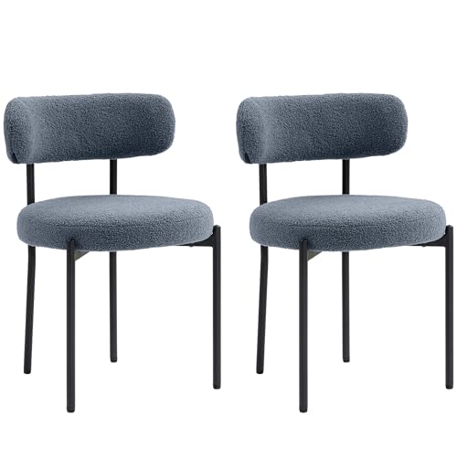 HOMCOM Lot de 2 chaises Salle à Manger Chaise de Cuisine Moderne Chaise de Salon rembourrée avec Dossier et Pieds en Acier Noir, pour Salon Chambre, Gris