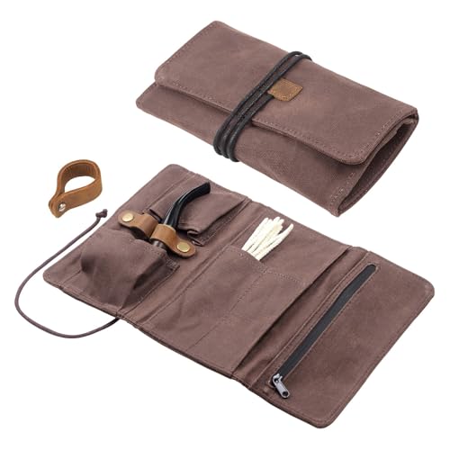 OGABEL Bolsa Para Cachimbo De Tabaco, Rolo Lona Encerada, Estojo Organizador Armazenamento Artesanal Com Suporte, Filtros, Ferramentas Limpeza (Não Inclui Cachimbos)