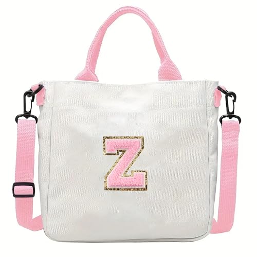 Crossbody Bag for Girls Initial Canvas Travel Messenger Bag Letter Birthday Present Teen Girls Holiday Present (Pink Z)