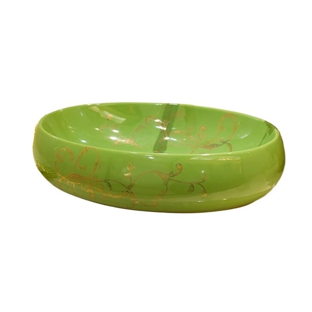 Z4t8m2k6g5 Green Countertop Bathroom Vessel Ceramic Bathroom Above Counter Wash Basin Artistic Oval Vanity Sink Cloakroom Sink(Green)