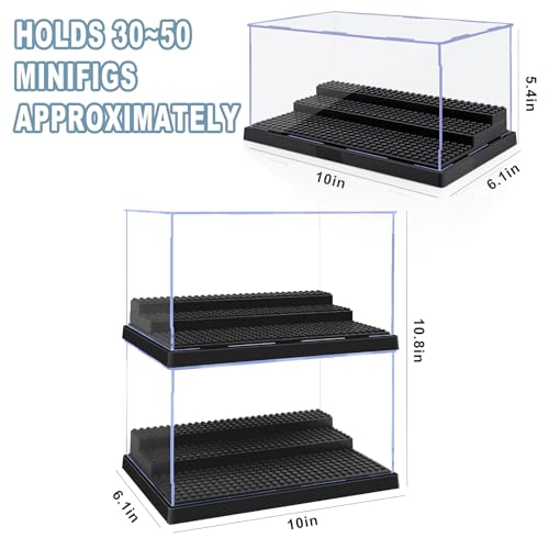 Image of Display Cases for Minifigures, 4 Mini-Figure Display Boxes Fits for Block Figures, Minifigures Cases with 3 Removable Stands Fits for Lego 95% Minifigs, Characters and People, L, Black