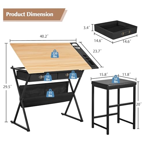image for VECELO Drafting Table Art Desk Art Table Adjustable Drawing Table Tilt