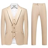 KUDMOL Khaki Mens Suit 3 Piece Notch Lapel Double Vents Casual Blazer Lightweight 2 Button Business Wedding 3X-Large