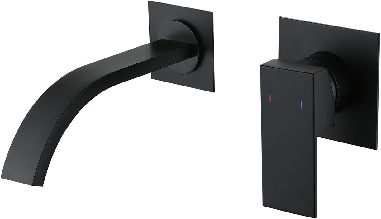 Wall Mount Faucet for Sink Matte Black Bathroom Faucet with Single Handle and Rough-in Valve