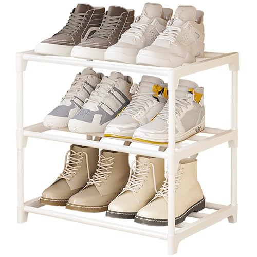 NIAWECAN Zapatero de 3 Niveles, Zapateros Metálico Apilable, Zapatero Blanco Estrecho Capacidad para 6 Pares de Zapatos, Adecuado para Entrada Recibidor, Pasillos, Sala de Estar