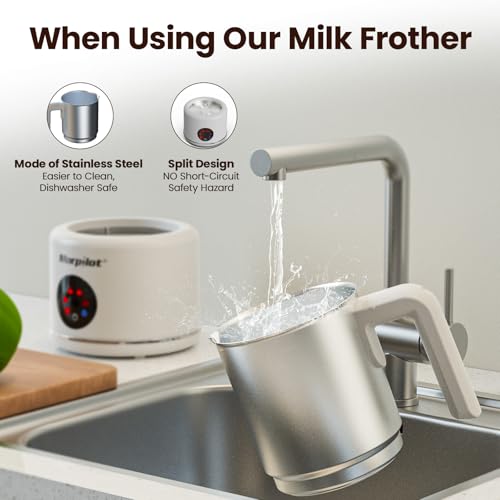Large Electric Milk Frother and Steamer, 16.9oz/500ml Milk Steamer and Frother for Latte or Hot Chocolate, Dishwasher Safe, 6 Functions, Enjoy Perfect Milk Froth in 2 Min (White-Stainless Steel) by Morpilot - Image 5