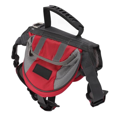 Dog Backpack Saddle Bag Large Capacity for Travel Camping Hiking with Reflective Stripe (Red)