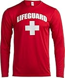 Lifeguard | Red UPF 50+ Sunblocking Sun Shirt Performance Uniform Costume Long Sleeve Rash Guard T-Shirt - (PolyLong, XL)