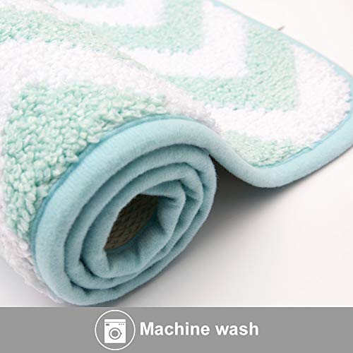 Carvapet 2 Pieces Microfiber Chevron Non-Slip Soft Kitchen Mat Bath Rug Doormat Runner Carpet Set, 17"X48"+17"X24", Aqua #TOP5