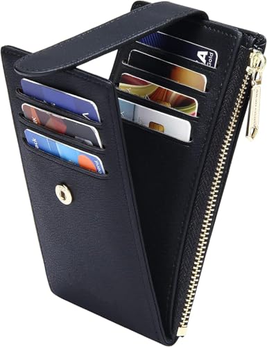 Image of VOGARD RFID PU Leather Card Holder Wallet for Women Slim Wallets Bifold Multi Card Case Zipper Coin Purse (Black)