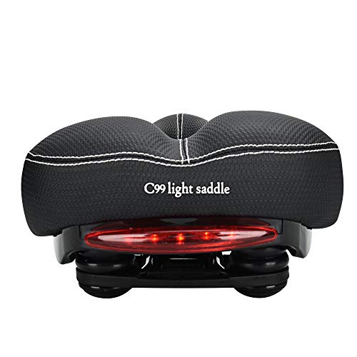 DAWAY C99 Men Women Bike Seat - Comfortable Memory Foam Padded Bicycle Saddle with Taillight, Waterproof Wide Leather Cushion, Dual Spring Suspension, Shock Absorbing, Fits Road, MTB, Exercise Bikes﻿