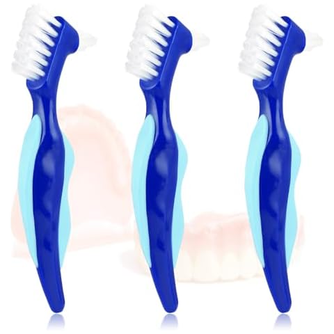 WY LIGHTING LEVEL 3 Pcs Hard Denture Brush, 3 Colors Premium Hygiene Denture Cleaning Brush for Denture Care, Double Sided Toothbrush with Multi-Layered Bristles & Rubber Anti-Slip Handle(Blue) Cover
