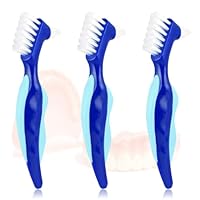 Harte Prothesenbürste 3 Stück Premium Hygiene Prothesenreinigungsbürste Doppelseitige Zahnbürste Mit Mehrschichtigen Borsten Rutschfestem Gummigriff für Die Reinigung Falscher Zähne(Blau)