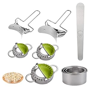 Suewidfay 9 stuks Dumplings Maker Set, Draagbare Dumpling Mold Voedselkwaliteit 304 RVS Handmatige Pinch Dumpling Taart Ravioli Huidpers Pierogi Cutter voor Thuis Keuken