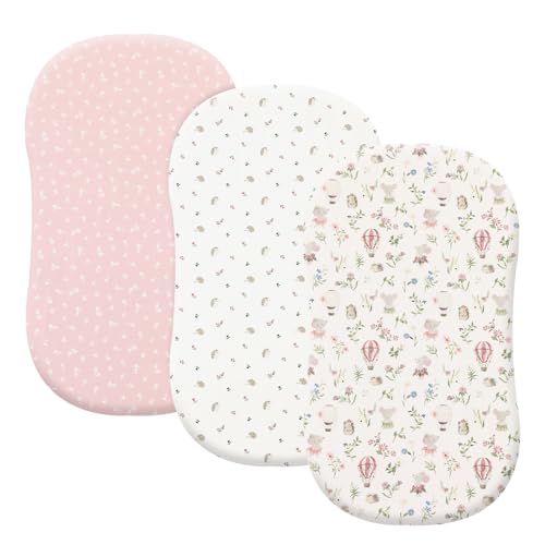 Image of PHF 3 Pack Soft Bassinet Sheets, Floral & Animal Breathable Comfy Cradle Sheets for Baby Boys, No Slip Universal Fit for Most Cradle and Bassinet Mattress, Floral & Animal