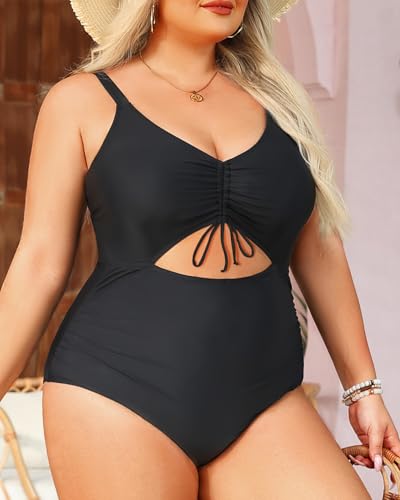 Daci Women Plus Size Cutout One Piece Swimsuits Tummy Control Bathing Suits V Neck Monokini Swimwear4