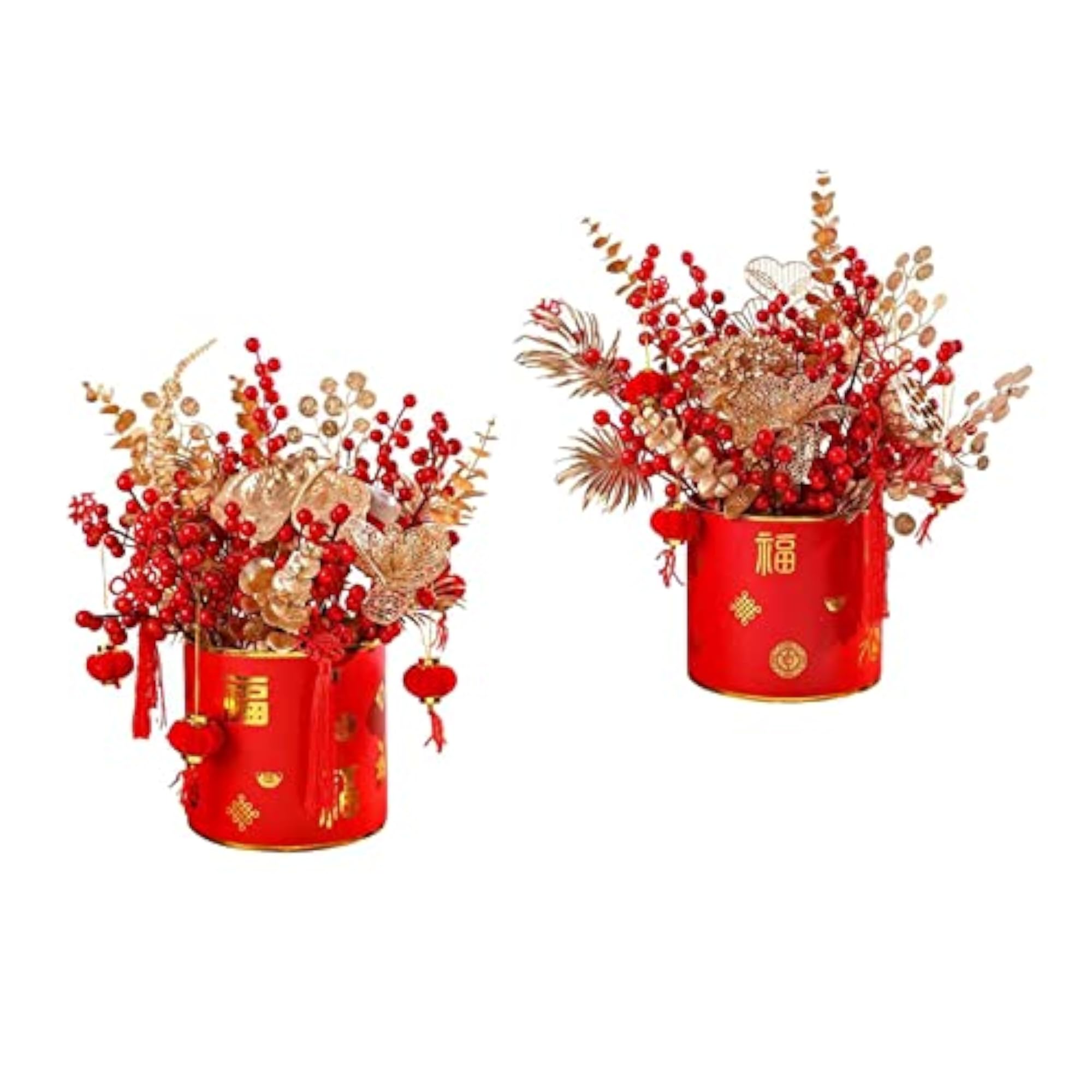 2X Simulation Red Berries Flowerpot Feng Shui Decoration