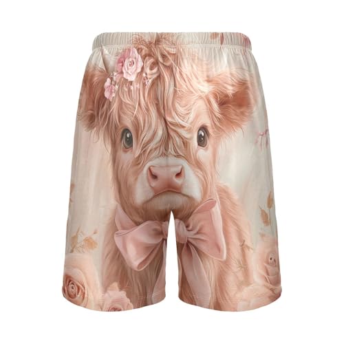 Rose Cow Pink Pajama Shorts for Men Lounge Pants Sleep Lounge Pant Lightweight Pajama Bottoms with Pockets, S-XXL2