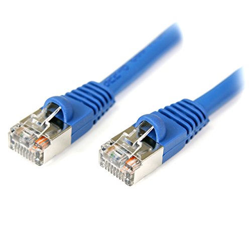 StarTech.com 15 ft. (4.6 m) Cat5e Ethernet Cable - Power Over Ethernet - Shielded - Blue - Ethernet Network Cable (S45PATCH15BL) | LSZH, Gold-plated RJ45, Patch Cable, Ethernet Cord, Low Smoke, Zero Halogen, Network, Strain Relief, 10Gbps, 27AWG copp