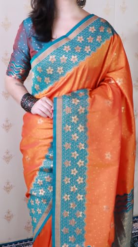 Image of SGF11 Women's Kanjivaram Pure Handloom Soft Silk Saree With Blouse Piece