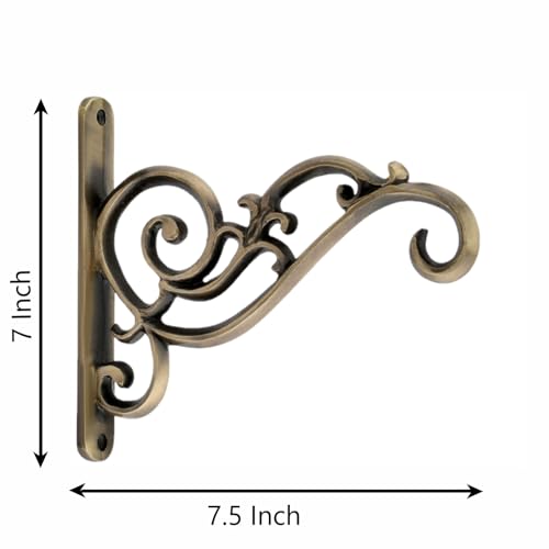 Image of GHAR DWAR Metal Wall Hook Hanging Plant Bracket Decorative Straight Plant Hanger for Pots, Bird Feeders, Planters, Lanterns, Macrame, Wind Chimes Indoor Outdoor (Pack of 1, Brass Antique)