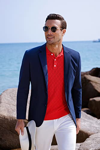 Mens Lapel Collar Knitting Golf Shirts Classic Fit Texture Fashion Polo Shirt For Golf Watermelon Red L #TOP3