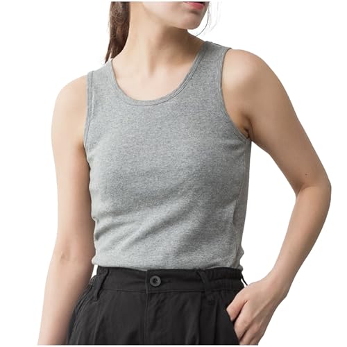 [クロスマーベリー] タンクトップ レディース おしゃれ 大きいサイズ カップ付き 綿 ノースリーブ スポーツ 着痩せ パッド入り 取り外し 外出 インナー ゆったり カジュアル 伸縮 可愛い 体型カバー 下着 グレー W01K-MGY-Mの商品画像（Amazon）