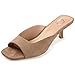 Journee Square Open Toe Kitten Heel Pump for Women - Larna Slip-On Heeled Fashion Sandal Taupe, 8.5 Wide