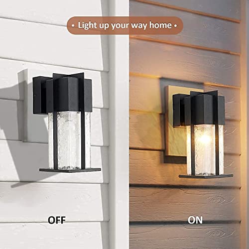 Outdoor Wall Light Fixtures With Crack-Like Glass Shade Modern Outdoor Wall Sconce Exterior Light Fixture Ip65 Waterproof Front Porch Light Wall Mount For Garage, Patio, Front Door, 11"H, Black #TOP5