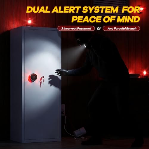 Image of Bonusall 12-15 Gun Safe for Rifles, Large Rifle Safe for 9 Rifles & 4 Pistols with Digital Keypad, Anti-Pry Steel Cabinet, Adjustable Shelves & Dual Alarm for Home-White
