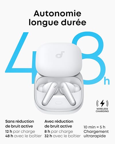 Soundcore Liberty 5 by Anker Écouteurs sans Fil Bluetooth avec Réduction de Bruit, Réduction de Voix 2X Plus Puissante, ANC en Temps Réel, Charge Rapide, Dolby Audio, Appels Clairs avec IA et 6 Mics