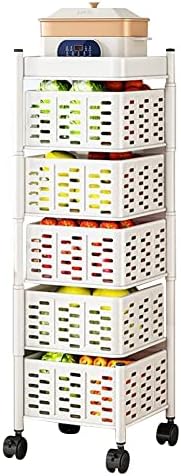 Rotating Storage Rack with Wheels - Versatile Fruit & Vegetable Organizer Basket for Kitchen, Living Room, Bathroom & Toilet - Black, 29x29x79cm