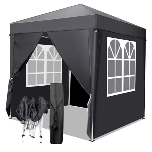 HOBBYZOO Tonnelle Pliante 2x2 m, Imperméable & Résistante,UV 50+ – Tissu Oxford 420D, avec 4 Parois latérales,Réglable en Hauteur,pour Jardin, Camping & Événements，Gris foncé