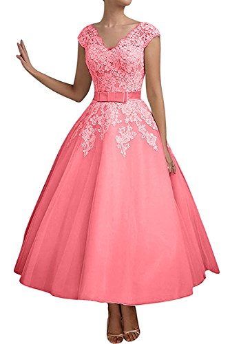 La_mia Braut Damen Wassermelon Kurzes Spitze Abendkleider Brautmutterkleider Jugendweihe Kleider A-linie-52 Wassermelon Cover